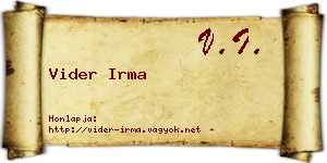 Vider Irma névjegykártya